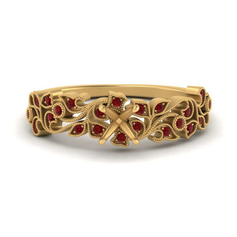 Semi Mount Filigree Wide Band Engagement Ring