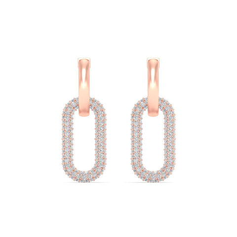 Pave Diamond Paperclip Drop Hoop Earrings