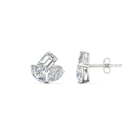 Trilogy Cluster Diamond Stud Earrings