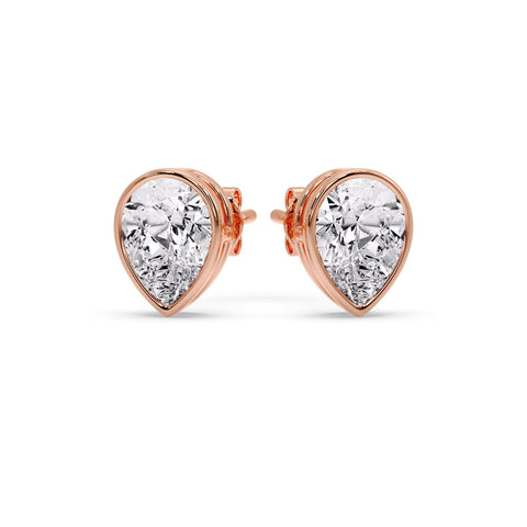 Half Carat Diamond Pear Drop Stud Bezel Earring