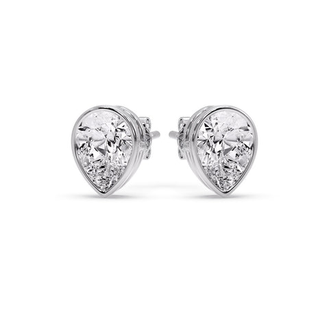 Half Carat Diamond Pear Drop Stud Bezel Earring