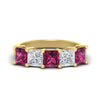 Load image into Gallery viewer, five-stone-pink-sapphire-ring-princess-cut-4-carat-in-yellow-gold-fdwb8008prgsadrpisleep-4.00ct-nl-yg