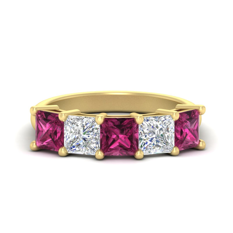 five-stone-pink-sapphire-ring-princess-cut-4-carat-in-yellow-gold-fdwb8008prgsadrpisleep-4.00ct-nl-yg