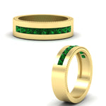 Load image into Gallery viewer, flat-channel-milgrain-emerald-wedding-band-in-fdm9153gemgrangle3-nl-yg
