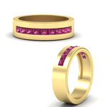 Load image into Gallery viewer, flat-channel-milgrain-pink-sapphire-wedding-band-in-fdm9153gsadrpiangle3-nl-yg
