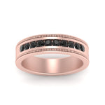Load image into Gallery viewer, flat-milgrain-mens-black-diamond-wedding-band-in-rose-gold-fd10390bgblackangle5-nl-rg
