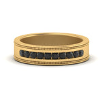 Load image into Gallery viewer, flat-milgrain-mens-black-diamond-wedding-band-in-yellow-gold-FD10390BGBLACK-NL-YG
