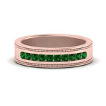 Load image into Gallery viewer, flat-milgrain-mens-emerald-wedding-band-in-rose-gold-FD10390BGEMGR-NL-RG
