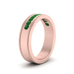 Load image into Gallery viewer, flat-milgrain-mens-emerald-wedding-band-in-rose-gold-FD10390BGEMGRANGLE2-NL-RG
