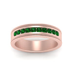 Load image into Gallery viewer, flat-milgrain-mens-emerald-wedding-band-in-rose-gold-FD10390BGEMGRANGLE5-NL-RG
