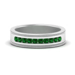 Load image into Gallery viewer, flat-milgrain-mens-emerald-wedding-band-in-white-gold-FD10390BGEMGR-NL-WG
