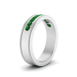 Load image into Gallery viewer, flat-milgrain-mens-emerald-wedding-band-in-white-gold-FD10390BGEMGRANGLE2-NL-WG

