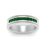 Load image into Gallery viewer, flat-milgrain-mens-emerald-wedding-band-in-white-gold-FD10390BGEMGRANGLE5-NL-WG

