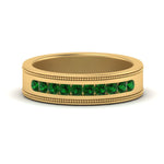 Load image into Gallery viewer, flat-milgrain-mens-emerald-wedding-band-in-yellow-gold-FD10390BGEMGR-NL-YG
