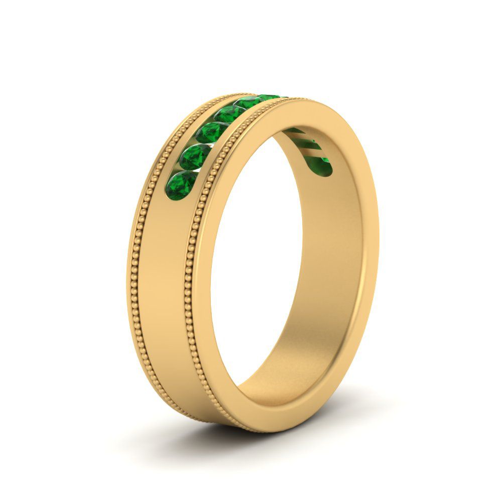 flat-milgrain-mens-emerald-wedding-band-in-yellow-gold-FD10390BGEMGRANGLE2-NL-YG