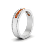 Load image into Gallery viewer, flat-milgrain-mens-orange-sapphire-wedding-band-in-white-gold-FD10390BGSAORANGLE2-NL-WG
