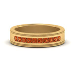 Load image into Gallery viewer, flat-milgrain-mens-orange-sapphire-wedding-band-in-yellow-gold-FD10390BGSAOR-NL-YG

