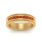 Load image into Gallery viewer, flat-milgrain-mens-orange-sapphire-wedding-band-in-yellow-gold-FD10390BGSAORANGLE5-NL-YG

