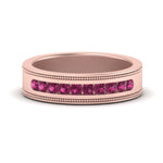 Load image into Gallery viewer, flat-milgrain-mens-pink-sapphire-wedding-band-in-rose-gold-FD10390BGSADRPI-NL-RG
