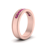 Load image into Gallery viewer, flat-milgrain-mens-pink-sapphire-wedding-band-in-rose-gold-FD10390BGSADRPIANGLE2-NL-RG
