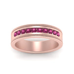 Load image into Gallery viewer, flat-milgrain-mens-pink-sapphire-wedding-band-in-rose-gold-FD10390BGSADRPIANGLE5-NL-RG
