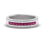 Load image into Gallery viewer, flat-milgrain-mens-pink-sapphire-wedding-band-in-white-gold-FD10390BGSADRPI-NL-WG
