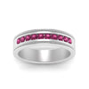 Load image into Gallery viewer, flat-milgrain-mens-pink-sapphire-wedding-band-in-white-gold-FD10390BGSADRPIANGLE5-NL-WG
