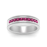 Load image into Gallery viewer, flat-milgrain-mens-pink-sapphire-wedding-band-in-white-gold-FD10390BGSADRPIANGLE5-NL-WG
