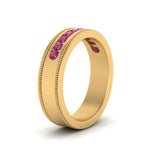 Load image into Gallery viewer, flat-milgrain-mens-pink-sapphire-wedding-band-in-yellow-gold-FD10390BGSADRPIANGLE2-NL-YG
