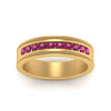 Load image into Gallery viewer, flat-milgrain-mens-pink-sapphire-wedding-band-in-yellow-gold-FD10390BGSADRPIANGLE5-NL-YG