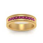 Load image into Gallery viewer, flat-milgrain-mens-pink-sapphire-wedding-band-in-yellow-gold-FD10390BGSADRPIANGLE5-NL-YG
