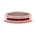 Load image into Gallery viewer, flat-milgrain-mens-ruby-wedding-band-in-rose-gold-FD10390BGRUDR-NL-RG
