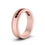 Load image into Gallery viewer, flat-milgrain-mens-ruby-wedding-band-in-rose-gold-FD10390BGRUDRANGLE2-NL-RG
