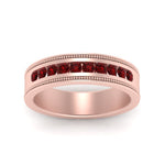 Load image into Gallery viewer, flat-milgrain-mens-ruby-wedding-band-in-rose-gold-FD10390BGRUDRANGLE5-NL-RG
