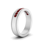 Load image into Gallery viewer, flat-milgrain-mens-ruby-wedding-band-in-white-gold-FD10390BGRUDRANGLE2-NL-WG
