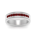 Load image into Gallery viewer, flat-milgrain-mens-ruby-wedding-band-in-white-gold-FD10390BGRUDRANGLE5-NL-WG
