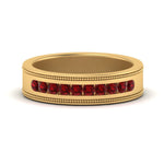 Load image into Gallery viewer, flat-milgrain-mens-ruby-wedding-band-in-yellow-gold-FD10390BGRUDR-NL-YG
