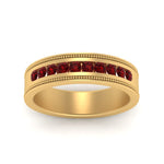 Load image into Gallery viewer, flat-milgrain-mens-ruby-wedding-band-in-yellow-gold-FD10390BGRUDRANGLE5-NL-YG
