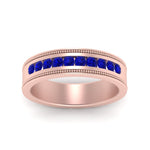 Load image into Gallery viewer, flat-milgrain-mens-sapphire-wedding-band-in-rose-gold-FD10390BGSABLANGLE5-NL-RG
