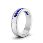 Load image into Gallery viewer, flat-milgrain-mens-sapphire-wedding-band-in-white-gold-FD10390BGSABLANGLE2-NL-WG
