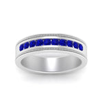 Load image into Gallery viewer, flat-milgrain-mens-sapphire-wedding-band-in-white-gold-FD10390BGSABLANGLE5-NL-WG
