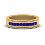 Load image into Gallery viewer, flat-milgrain-mens-sapphire-wedding-band-in-yellow-gold-FD10390BGSABL-NL-YG
