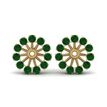 Load image into Gallery viewer, floral-diamond-earring-jackets-for-studs-with-emerald-in-yellow-gold-FDEAR893GEMGRANGLE1-NL-YG.jpg
