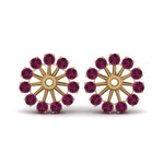 Load image into Gallery viewer, floral-diamond-earring-jackets-for-studs-with-pink-sapphire-in-yellow-gold-FDEAR893GSADRPIANGLE1-NL-YG.jpg

