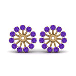 Load image into Gallery viewer, floral-diamond-earring-jackets-for-studs-with-purple-topaz-in-yellow-gold-FDEAR893GVITOANGLE1-NL-YG.jpg
