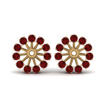 Load image into Gallery viewer, floral-diamond-earring-jackets-for-studs-with-ruby-in-yellow-gold-FDEAR893GRUDRANGLE1-NL-YG.jpg
