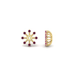 Load image into Gallery viewer, floral-halo-pink-sapphire-earring-jackets-for-2-carat-studs-in-yellow-gold-fdear894gsadrpiangle4-2.00ct-nl-yg?v=1762512700
