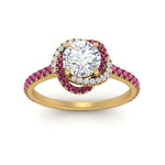 Load image into Gallery viewer, flower-halo-round-pink-sapphire-engagement-ring-in-yellow-gold-FD10073RORGSADRPIANGLE5-NL-YG_7d543f22-232e-4401-b829-b3efd705cc9d?v=1750409788
