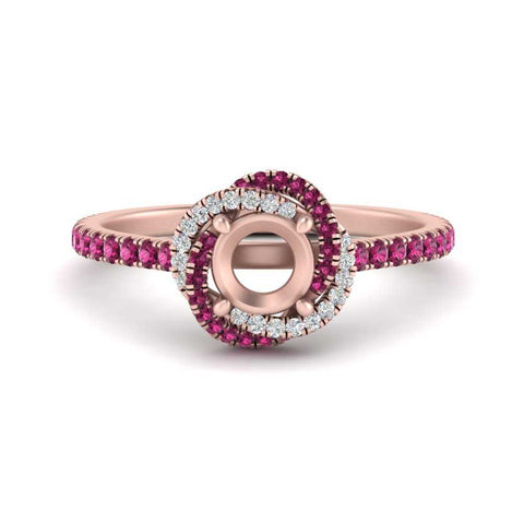 Semi Mount Flower Halo Round Engagement Ring