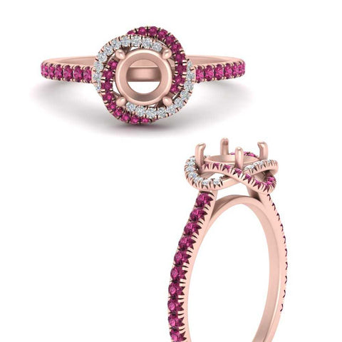 Semi Mount Flower Halo Round Engagement Ring